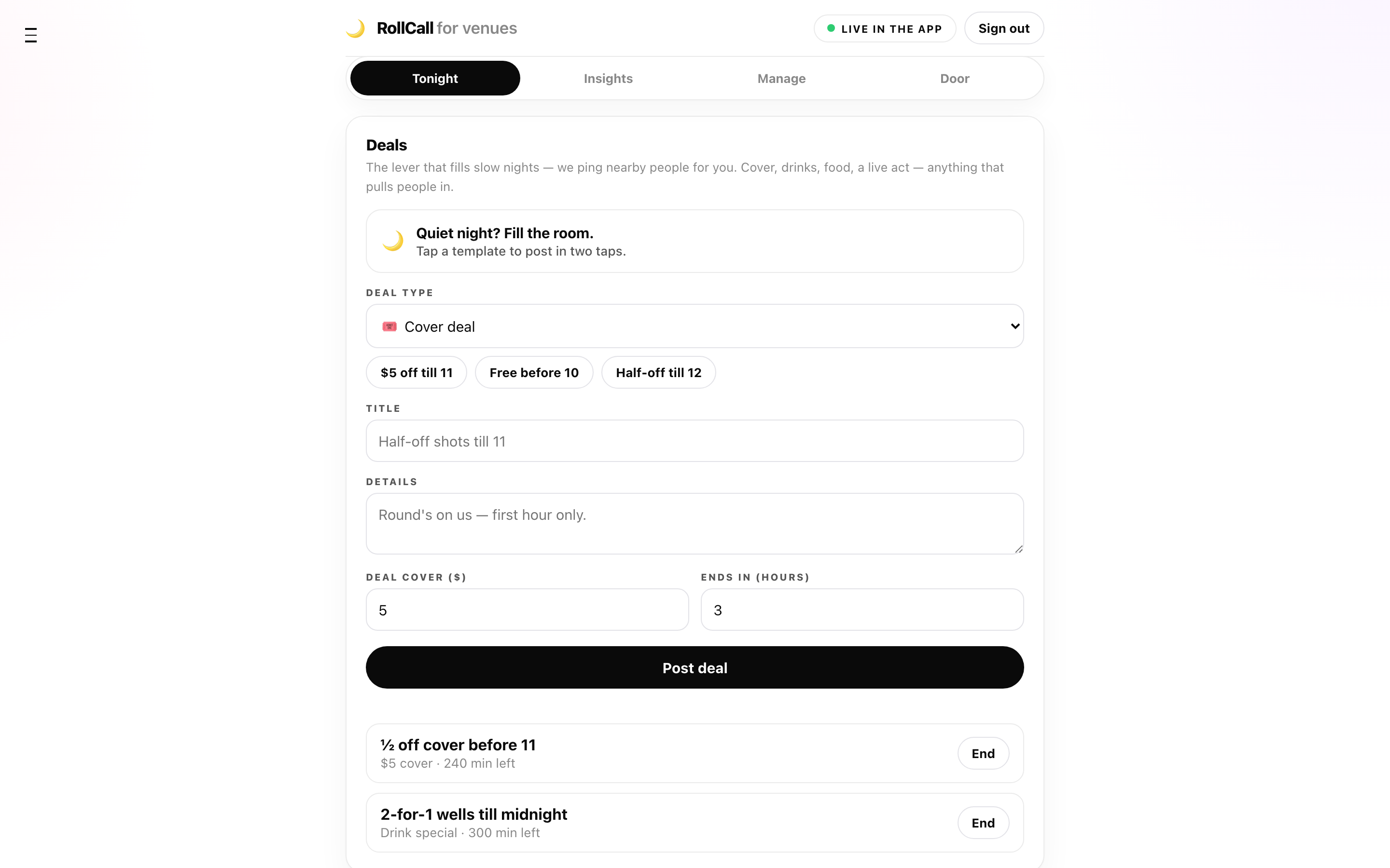 Deals form